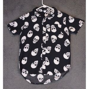 Hot Topic Shirt Mens S Black Button Up All Over Print Skull Camp Skater Y2K